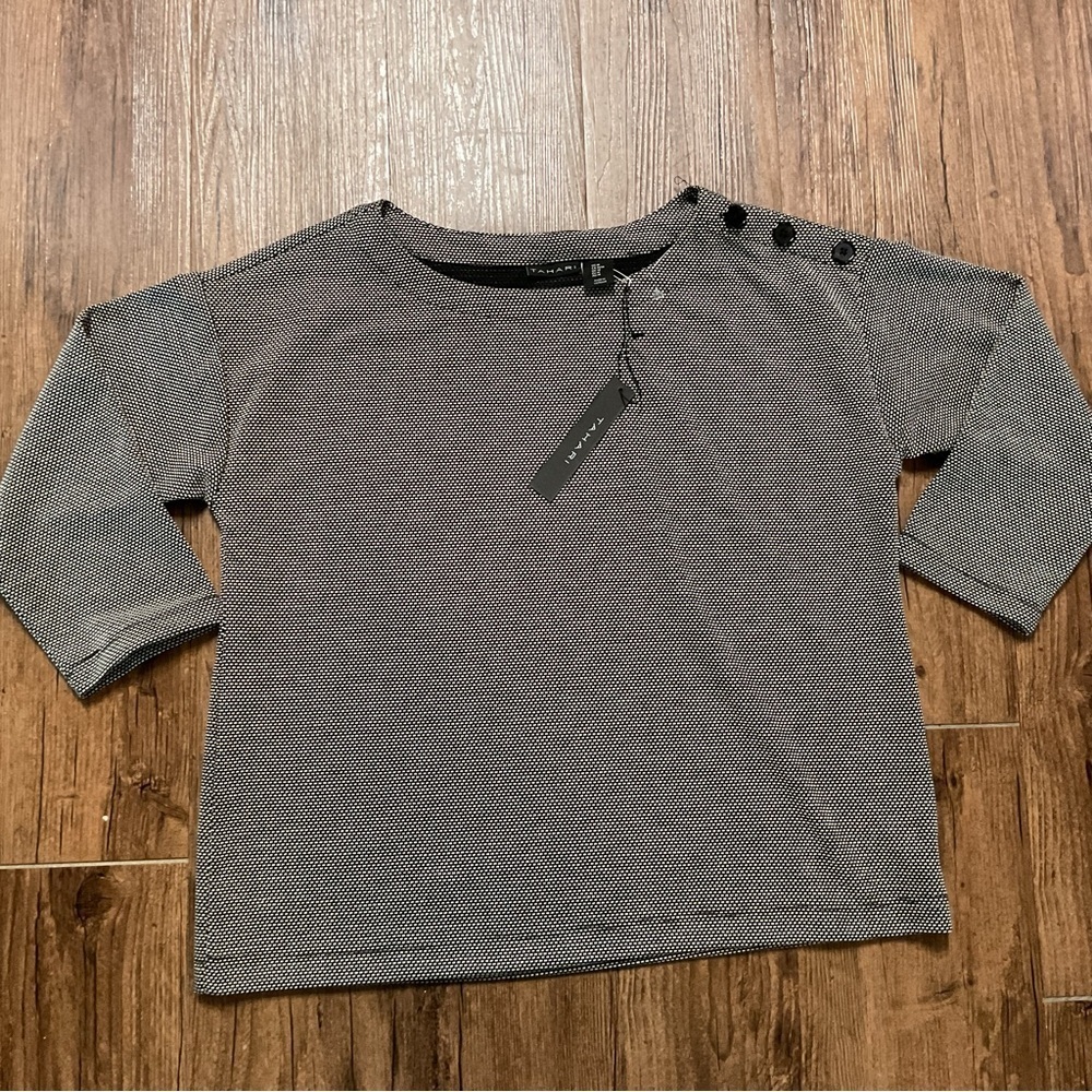 Tahari Black and Gray Long Sleeve Top NWT